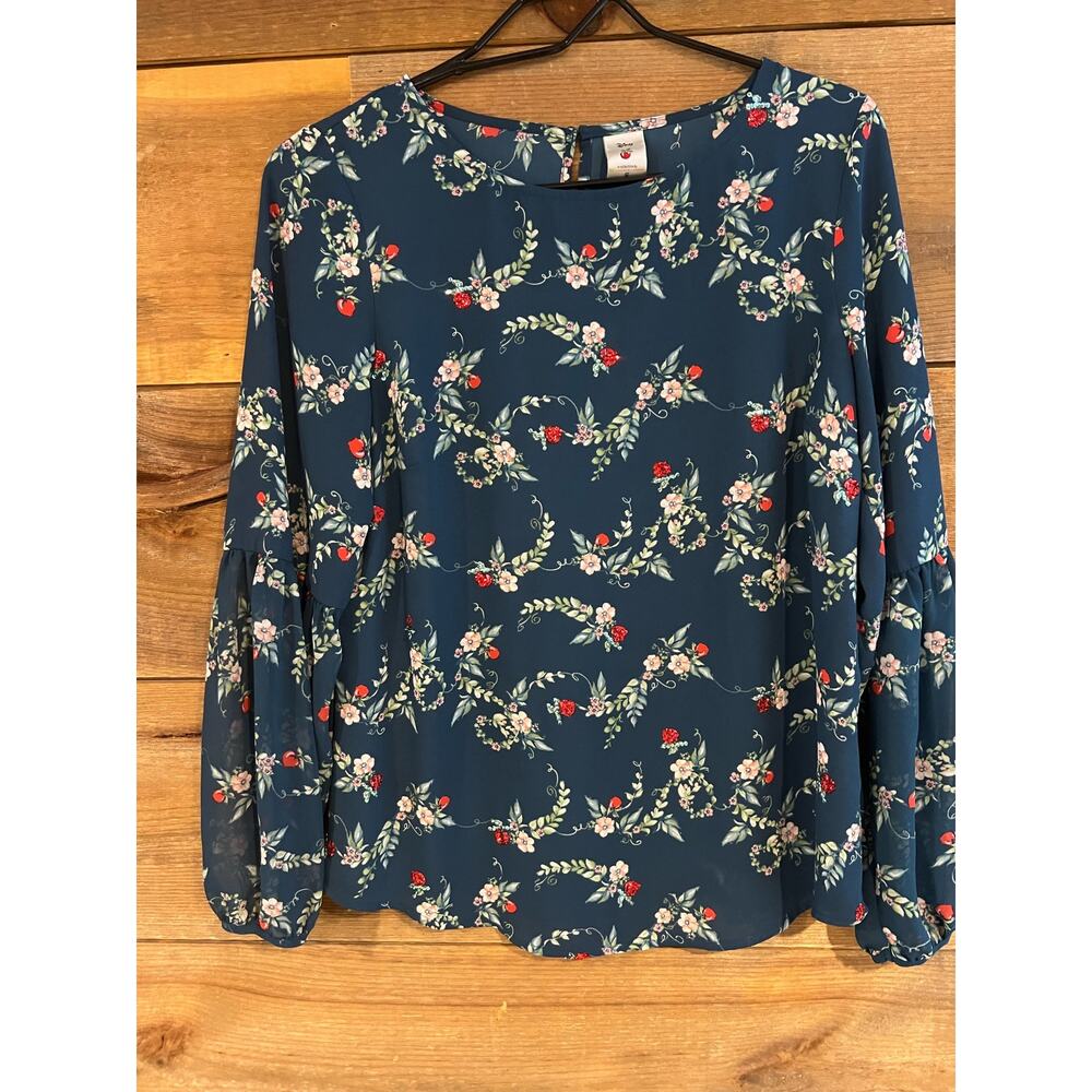 Disney‎ Lauren Conrad Snow White Red Sequin Apple Blue Blouse Woman’s Size S